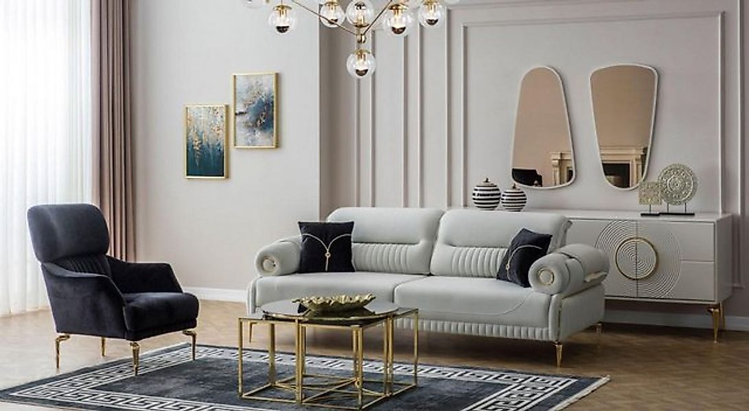 JVmoebel Sofa Gruppe Sofas Dreisitzer Sessel Couch Polstersofa Stoffsofa Bl günstig online kaufen