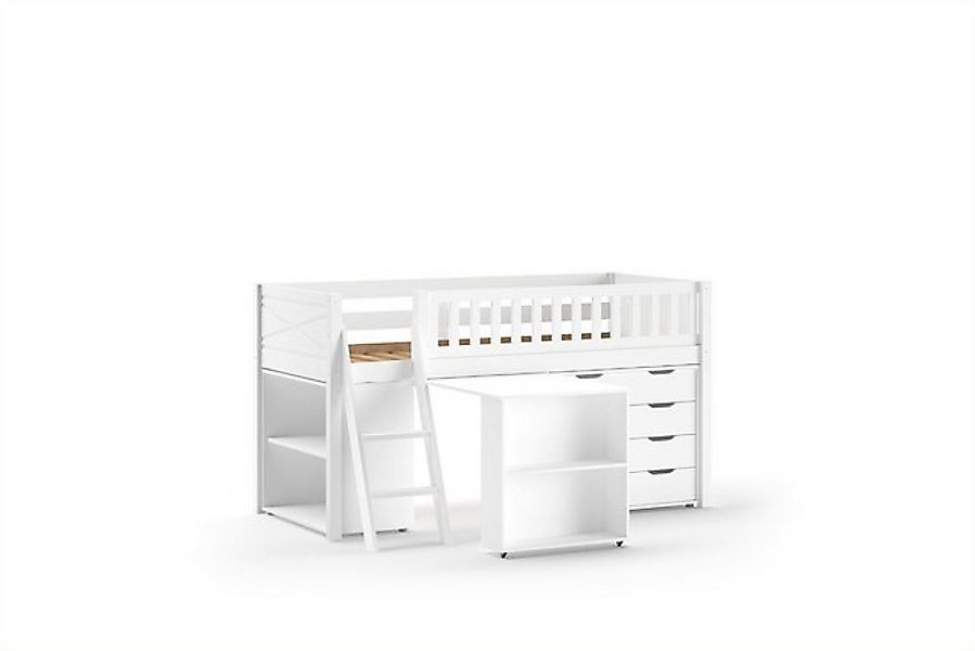 58 aufm Kessel Kinderbett Kinderbett Karyl 208x114x135 Massivholz Weiß Rega günstig online kaufen