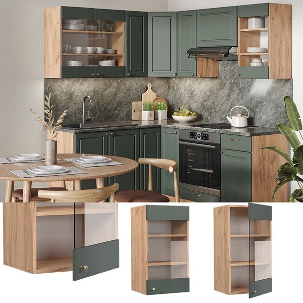 Vicco Glashängeschrank Fame-Line, Grün-Gold Landhaus/Goldkraft Eiche, günstig online kaufen