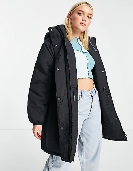 Pimkie – Wattierter Mantel aus Nylon in Schwarz mit Kapuze günstig online kaufen