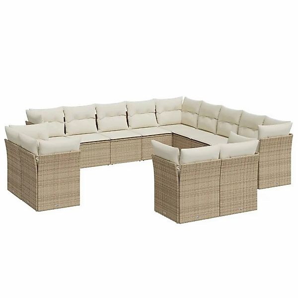 vidaXL 13-Tlg Garten-Sofagarnitur mit Kissen Beige Poly Rattan 3218548 günstig online kaufen