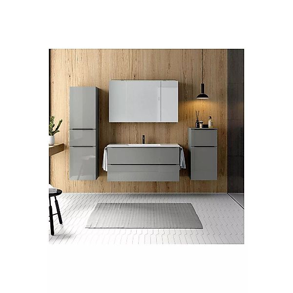 Badmöbel Komplett Set mit Spiegelschrank, 2 Handtuchhalter, Griffleisten sc günstig online kaufen