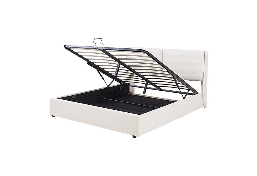 en.casa Polsterbett, »Lunner« Doppelbett mit Bettkasten 160 x 200 cm Beige günstig online kaufen