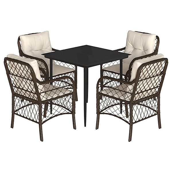 vidaXL 5-Tlg Garten-Essgruppe mit Kissen Braun Poly Rattan 3212111 günstig online kaufen