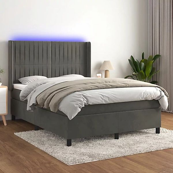 Vidaxl Boxspringbett Mit Matratze & Led Dunkelgrau 140x190 Cm Samt günstig online kaufen