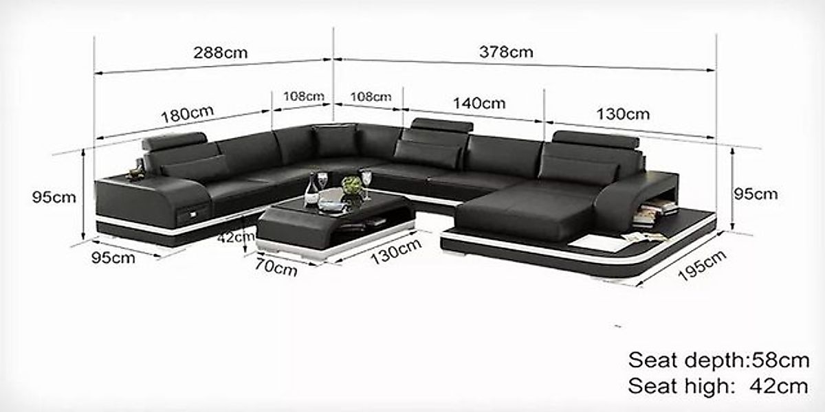 Xlmoebel Ecksofa U-Form Ledersofa Wohnlandschaft mit Eckcouch und Polsterun günstig online kaufen