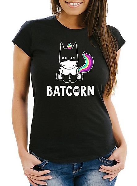 MoonWorks Print-Shirt Damen T-Shirt Batcorn Einhorn Unicorn Slim Fit Moonwo günstig online kaufen