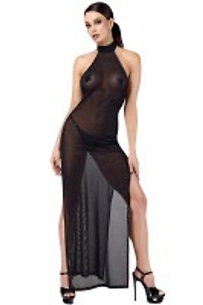 Langes Neckholderkleid aus Netzmaterial - Schwarz günstig online kaufen