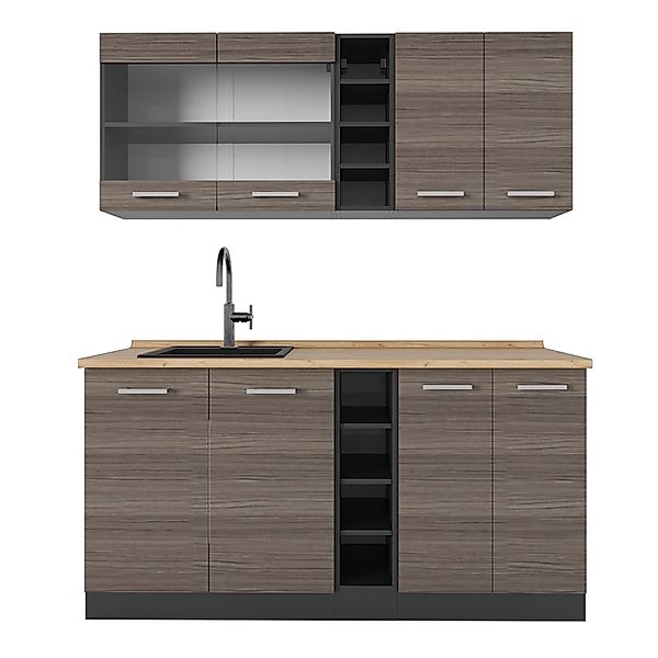 Vicco R-Line Singleküche Edelgrau/Anthrazit 160 cm ohne Arbeitsplatte ohne günstig online kaufen