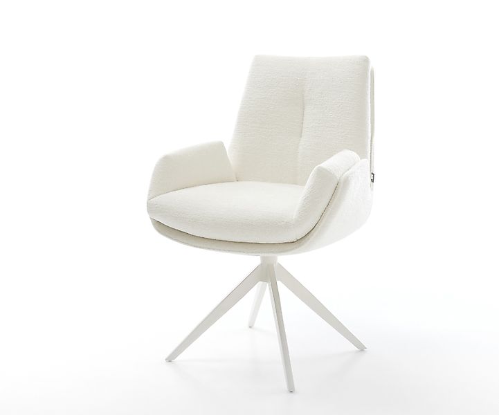 Drehstuhl Clea-Flex Bouclé Soft Beige Kreuzgestell breit Weiß 360° drehbar günstig online kaufen