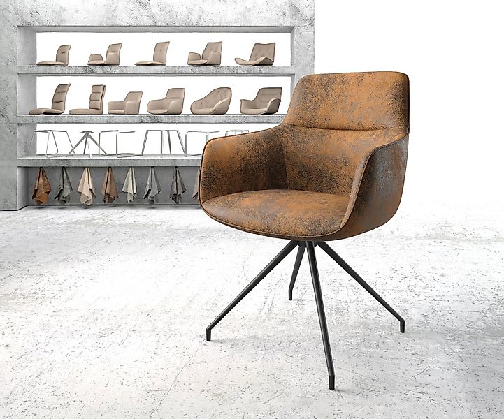 Drehstuhl Pejo-Flex Braun Antik Kreuzgestell konisch Schwarz 180° drehbar günstig online kaufen