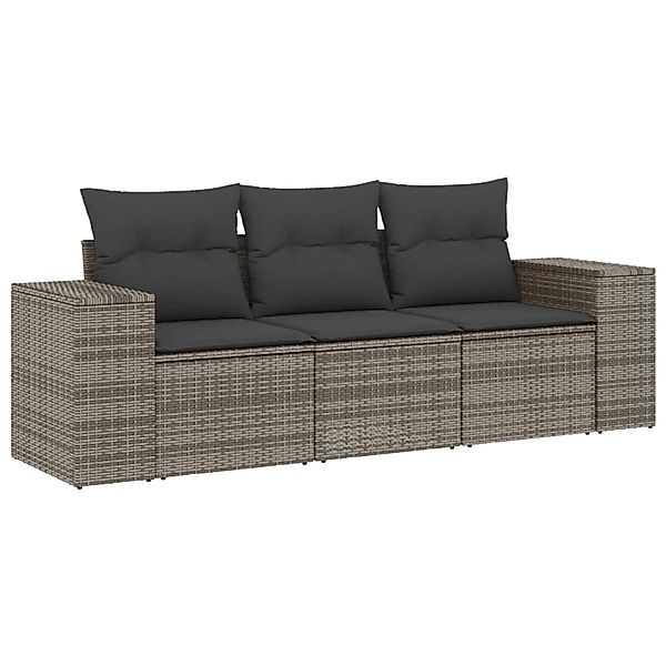 vidaXL 3-Tlg Garten-Sofagarnitur mit Kissen Grau Poly Rattan 3254597 günstig online kaufen