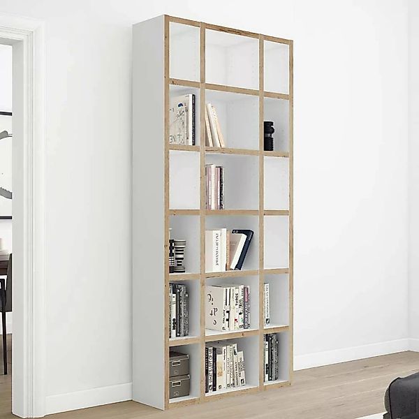Modernes Bücherregal in Weiß und Wildeichefarben Made in Germany günstig online kaufen