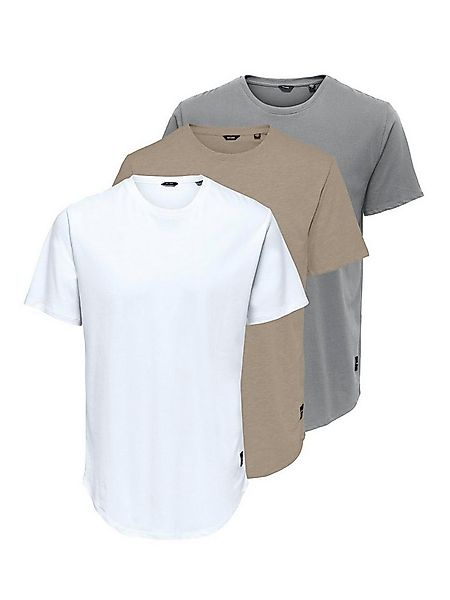 ONLY & SONS Rundhalsshirt ONSMATT LONGY SS TEE 3-PACK (Packung, 3-tlg) günstig online kaufen