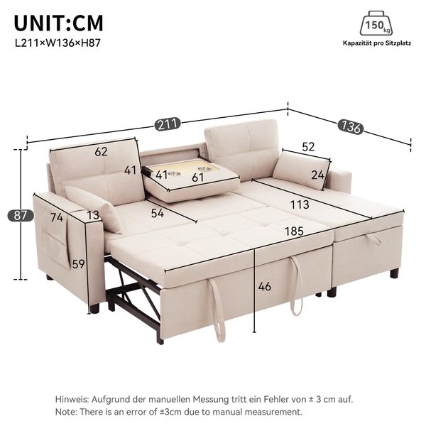 Ulife Sofa Ausziehbares Schlafsofa mit Schlaffunktion, günstig online kaufen