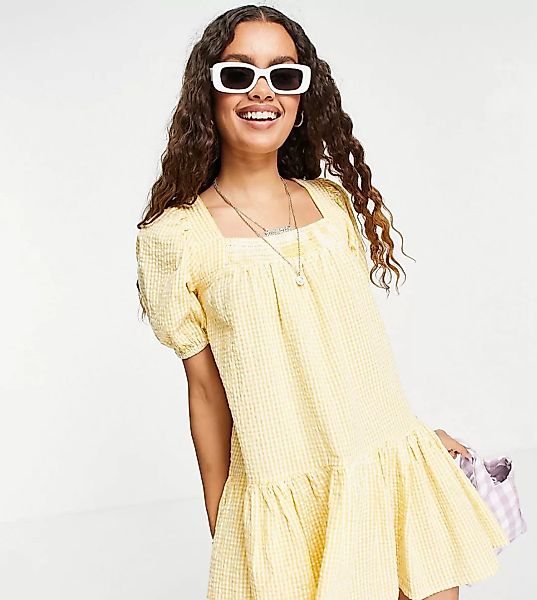 New Look Petite – Minikleid in hellem Gelb mit eckigem Ausschnitt günstig online kaufen