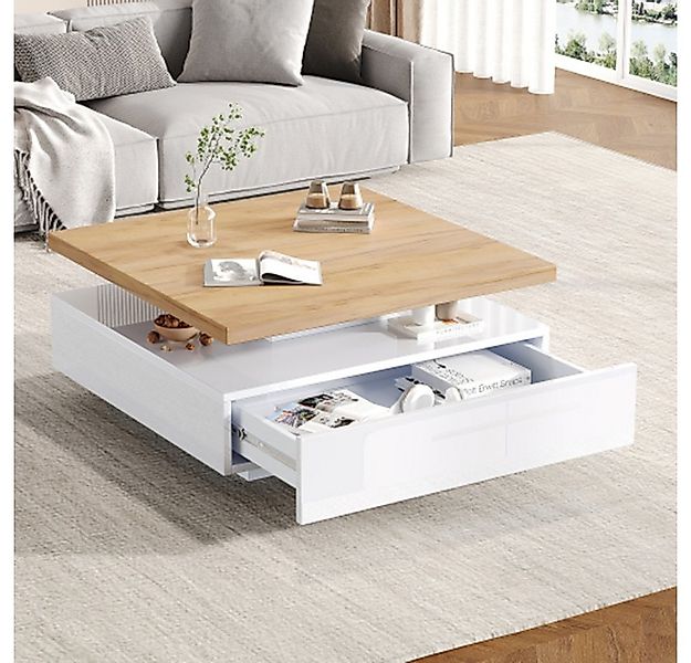 XDeer Couchtisch Couchtisch quadratische 360° schwenkbare Kaffeeschublade, günstig online kaufen