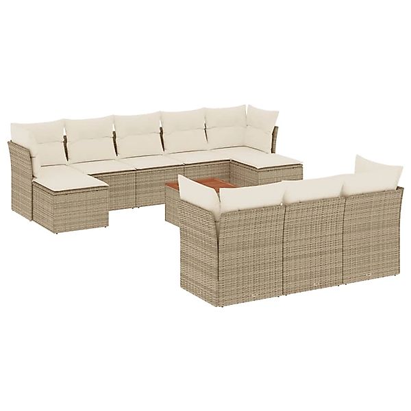 vidaXL 11-Tlg Garten-Sofagarnitur mit Kissen Beige Poly Rattan 3256212 günstig online kaufen