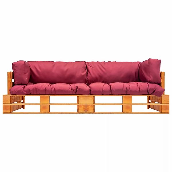 2-tlg. Garten-palettensofa Mit Roten Kissen Kiefernholz günstig online kaufen