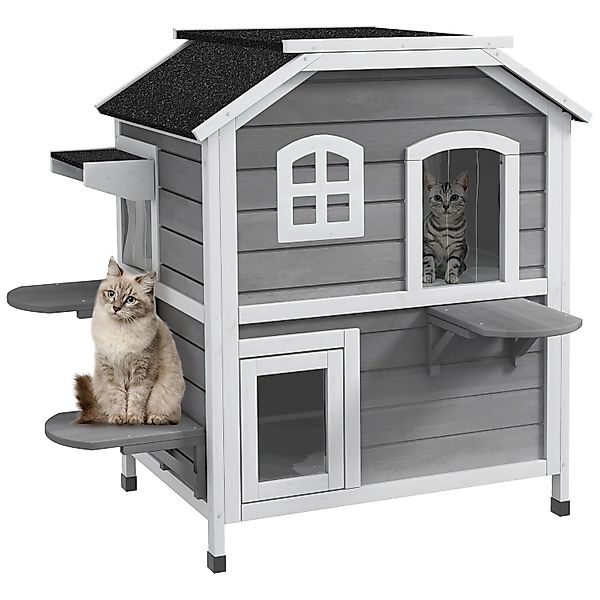 PawHut Katzenhaus mit Treppen und 2 Etagen 78 x 55,5 x 91 cm günstig online kaufen