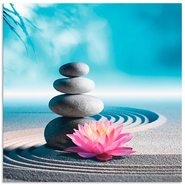 Artland Leinwandbild "Sand, Lilie und Spa-Steine in Zen-Garten" Zen 1 Stk. günstig online kaufen