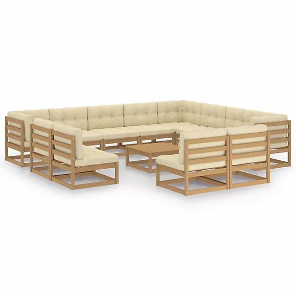 13-tlg. Garten-lounge-set Kissen Honigbraun Kiefer Massivholz günstig online kaufen