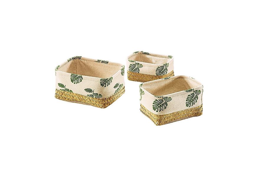 Kobolo Aufbewahrungskorb Dekoschale LEAF aus Seegras eckige Form 3-teilig ( günstig online kaufen