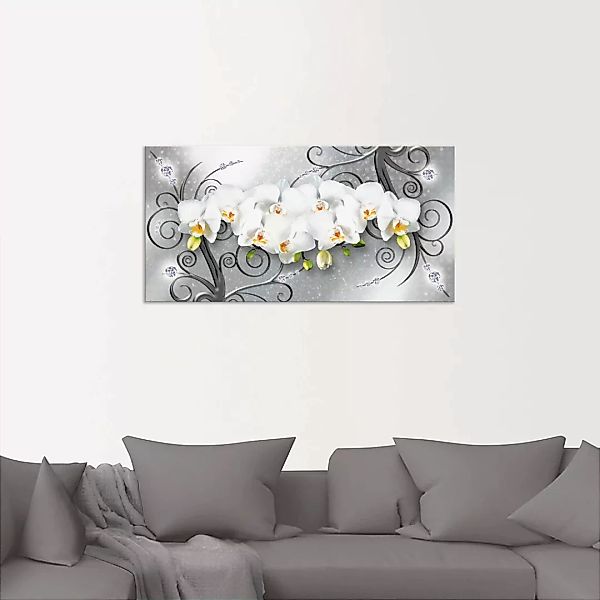 Artland Wandbild "weiße Orchideen auf Ornamenten", Blumenbilder, (1 St.), a günstig online kaufen
