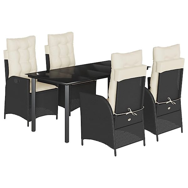 vidaXL 5-Tlg Garten-Essgruppe mit Kissen Schwarz Poly Rattan 3213168 günstig online kaufen