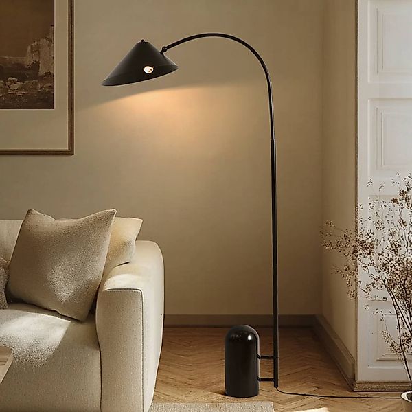 Lucande Stehleuchte Alviero, 157 cm, schwarz, Metall, Marmor günstig online kaufen