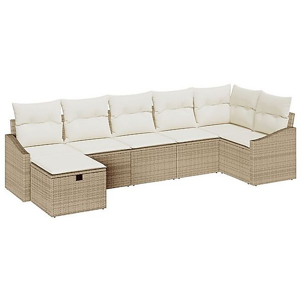 vidaXL Loungesofa 7-teiliges Garten Sofa Set mit Kissen Beige Poly Rattan, günstig online kaufen
