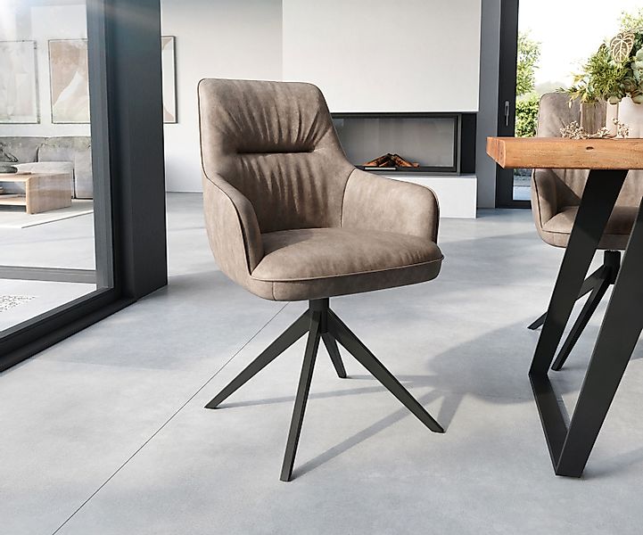 Esszimmerstuhl Zelia-Flex mit Armlehnen Mikrofaser Taupe Vintage Kreuzgeste günstig online kaufen
