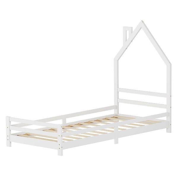 Ml-Design Kinderbett Hausoptik 90x200 cm Weiß Kiefernholz Massiv günstig online kaufen