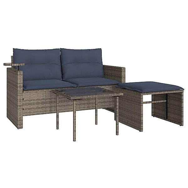vidaXL 3-Tlg Gartensofa-Set mit Kissen Grau Poly-Rattan 365464 günstig online kaufen