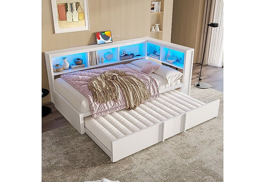 Flieks Daybett, Metall-Tagesbett 90x200cm mit Ausziehbett 90x190cm, LED und günstig online kaufen