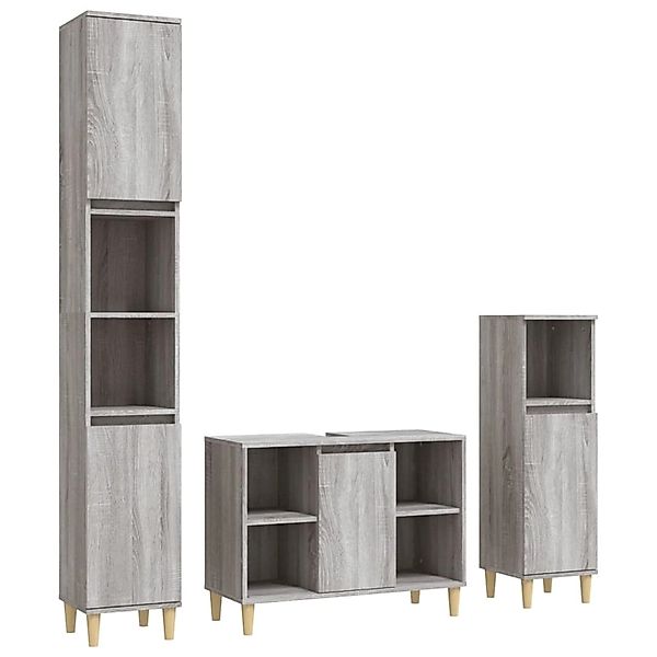 vidaXL 3-tlg. Badmöbel-Set Grau Sonoma Holzwerkstoff Modell 12 günstig online kaufen