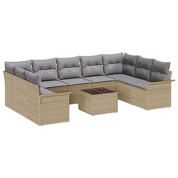 vidaXL Loungesofa 10-tlg. Garten-Sofagarnitur mit Kissen Schwarz Poly Ratta günstig online kaufen