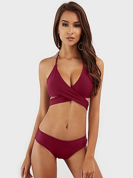 Burgunder Cross Over Design Binde-Bikini-Set zum Binden günstig online kaufen