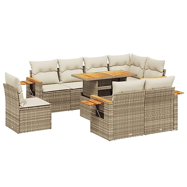 vidaXL 9-Tlg Garten-Sofagarnitur mit Kissen Beige Poly Rattan 3273613 günstig online kaufen