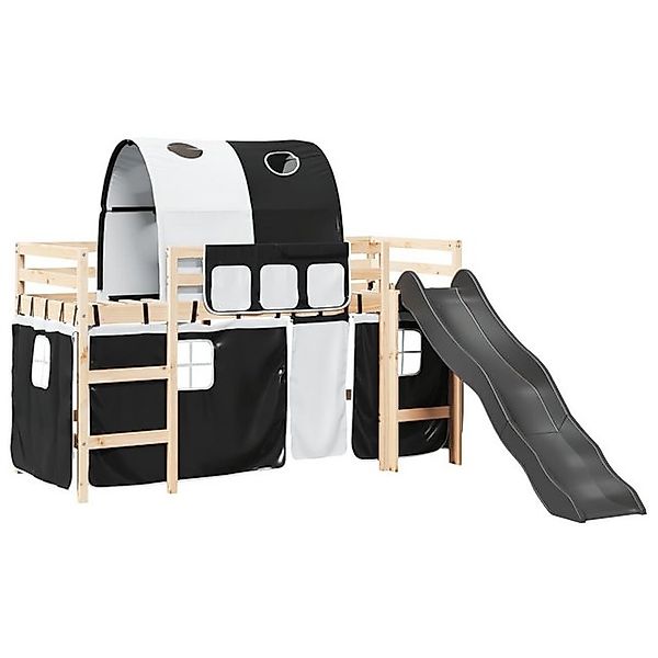 vidaXL Bett Kinderhochbett mit Tunnel Weiß & Schwarz 80x200 cm Kiefernholz günstig online kaufen