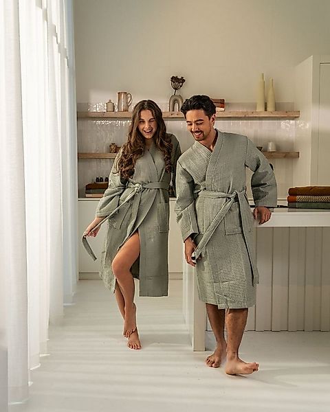 Kayori Bademantel Geisha, Kurzform, Baumwolle, Gürtel, hochwertiger Waffel- günstig online kaufen