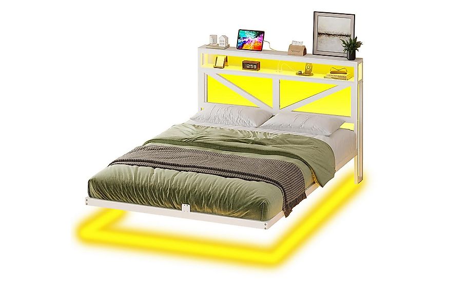 MSMASK Metallbett Modernes Schwebendes Bettrahmen mit USB-Ladeanschluss (Oh günstig online kaufen