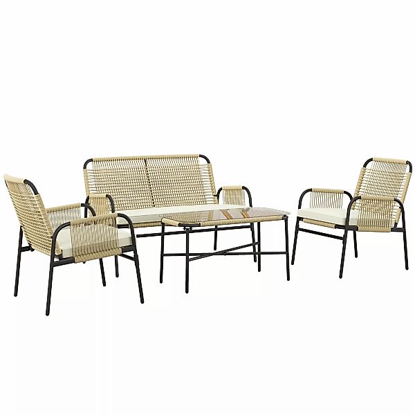 Outsunny 4 tlg Garten Sitzgruppe Rattan mit Zweisitzer Sesseln Couchtisch m günstig online kaufen