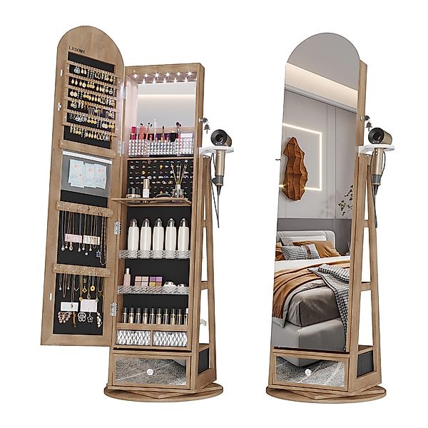 LVSOMT Schmuckschrank 360° Drehbar, LED Bogen günstig online kaufen