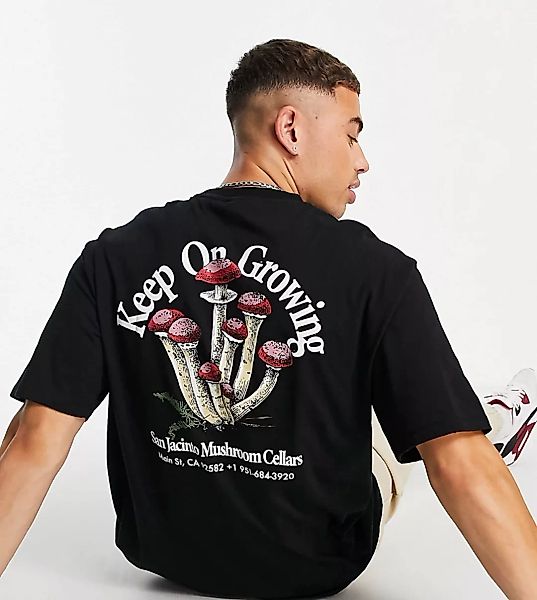 Only & Sons – Oversize-T-Shirt mit Pilzprint hinten in Schwarz, exklusiv be günstig online kaufen