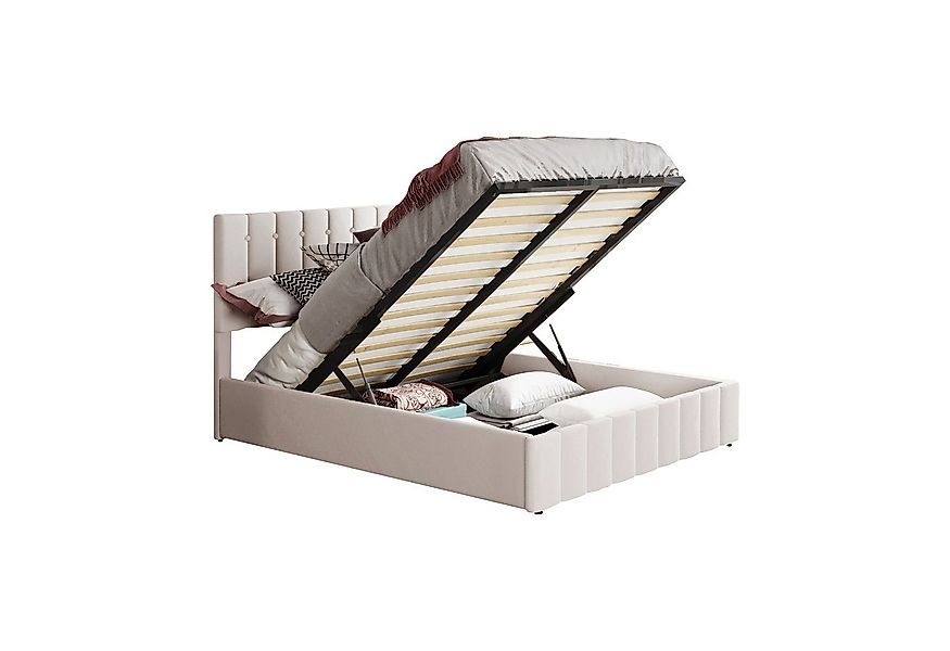 Flieks Polsterbett, Hydraulisches Funktionsbett Doppelbett Samt 140x200cm günstig online kaufen