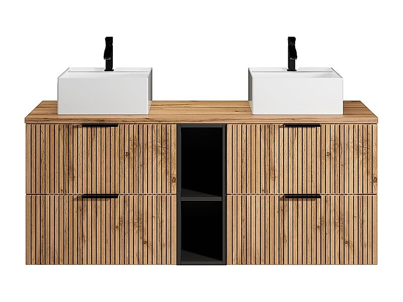 Waschbeckenunterschrank hängend mit Ablagen & Doppelaufsatzwaschbecken quad günstig online kaufen