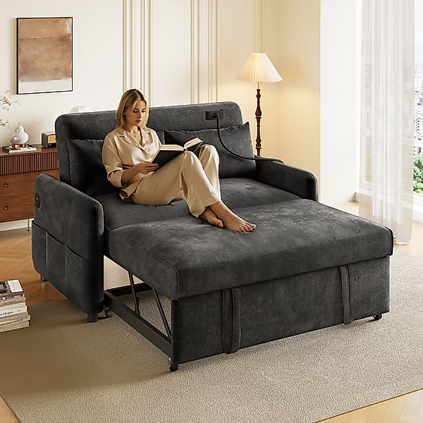 i@home Schlafsofa Doppel-Klappschlafsofa, Multifunktionssofa, Dunkelgrau/Be günstig online kaufen