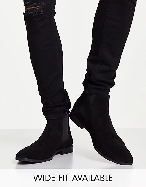 ASOS DESIGN – Chelsea-Stiefel aus schwarzem Wildleder mit schwarzer Sohle günstig online kaufen