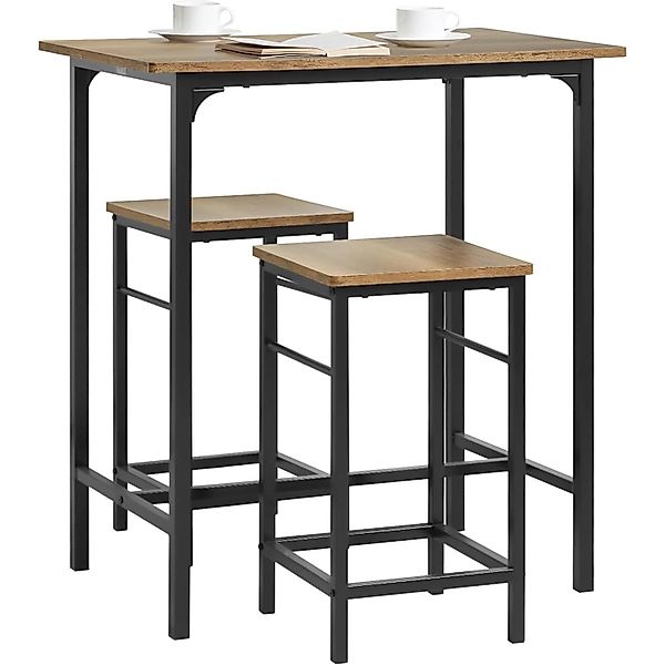 SoBuy Bartisch Set 3-teilig mit 2 Stühlen Holz Metall Vintagebraun OGT10-PF günstig online kaufen